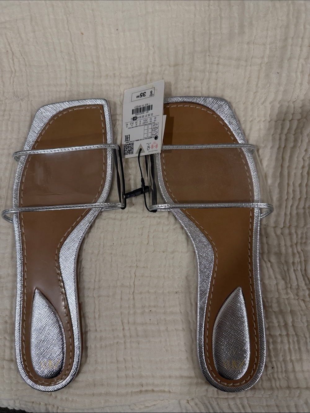 Zara Metallic Silver Strappy Flat Sandals